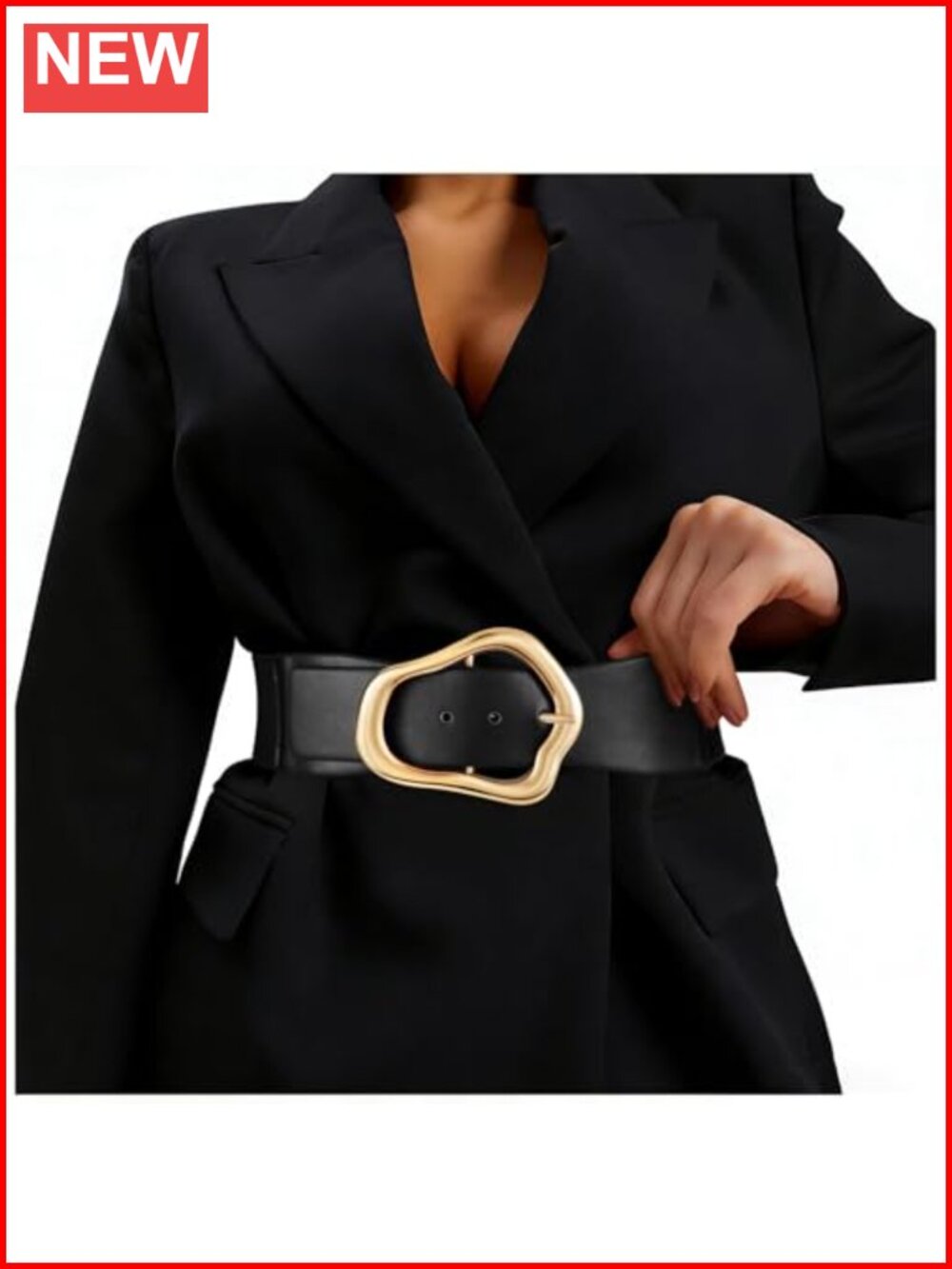 Women's Wide Elastic Waist Belt with Gold Buckle Stretchy Leather Waistband